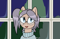 Size: 1289x836 | Tagged: safe, artist:scraggleman, imported from derpibooru, oc, oc:taku, earth pony, pony, clothes, glasses, meme, perfection, sweater, text, window