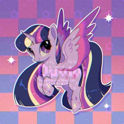 Size: 2000x2000 | Tagged: safe, alternate version, artist:duvivi, imported from derpibooru, twilight sparkle, alicorn, pony, chromatic aberration, cute, cutie mark eyes, eyes closed, female, high res, mare, rainbow power, solo, spread wings, starry eyes, twiabetes, twilight sparkle (alicorn), wingding eyes, wings