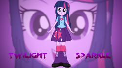 Size: 1280x720 | Tagged: safe, artist:rupahrusyaidi, edit, imported from derpibooru, twilight sparkle, equestria girls, clothes, shirt, shoes, skirt, solo