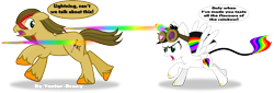 Size: 3744x1279 | Tagged: safe, artist:vector-brony, imported from derpibooru, oc, oc:lightning bliss, oc:vector, angry, aviator goggles, berserk button, blast, dialogue, goggles, magic, magic blast, pursuit, simple background, speech bubble, transparent background