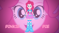 Size: 1280x720 | Tagged: safe, artist:rupahrusyaidi, edit, imported from derpibooru, pinkie pie, equestria girls, boots, clothes, high heel boots, shirt, shoes, skirt, solo