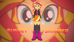 Size: 1280x720 | Tagged: safe, artist:rupahrusyaidi, imported from derpibooru, sunset shimmer, equestria girls, boots, clothes, high heel boots, jacket, shirt, shoes, skirt, solo