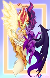 Size: 792x1224 | Tagged: safe, artist:inkkeystudios, imported from derpibooru, sunset shimmer, twilight sparkle, anthro, unicorn, equestria girls, friendship games, bare shoulders, daydream shimmer, duo, duo female, female, midnight sparkle, sleeveless, strapless