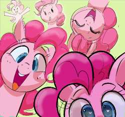 Size: 302x282 | Tagged: safe, artist:hattsy, pinkie pie, earth pony, pony, aggie.io, eyes closed, female, heart eyes, lowres, mare, open mouth, simple background, smiling, spread arms, wingding eyes