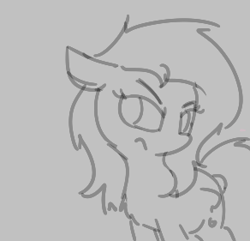 Size: 292x281 | Tagged: safe, artist:firecracker, oc, oc:filly anon, earth pony, pony, aggie.io, chest fluff, female, filly, frown, lowres, mare, monochrome, simple background