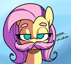 Size: 312x279 | Tagged: safe, fluttershy, pony, aggie.io, facial hair, female, lowres, mare, moustache, simple background, smiling