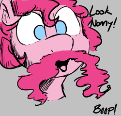 Size: 288x275 | Tagged: safe, pinkie pie, pony, aggie.io, facial hair, female, implied anon, lowres, mare, moustache, open mouth, simple background, smiling