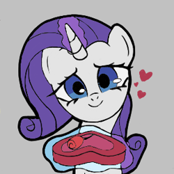 Size: 295x295 | Tagged: safe, artist:poncarnal, rarity, pony, unicorn, aggie.io, female, flower, heart, looking at you, lowres, magic, mare, rose, simple background, smiling