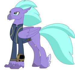 Size: 5000x4676 | Tagged: safe, artist:ponygamer2020, imported from derpibooru, seaspray, classical hippogriff, hippogriff, fallout equestria, school daze, absurd resolution, clothes, fallout, feathered fetlocks, jumpsuit, male, pipboy, simple background, solo, transparent background, vault suit, vector