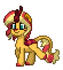 Size: 220x244 | Tagged: safe, artist:twilyisbestpone, derpibooru exclusive, imported from derpibooru, sunset shimmer, kirin, pony, pony town, equestria girls, animated, cloven hooves, cute, female, gif, kirin sunset, kirin-ified, leonine tail, pixel art, shimmerbetes, simple background, smiling, solo, species swap, sprite, tail, transparent background, trotting, trotting in place, walk cycle, walking