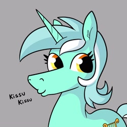 Size: 3000x3000 | Tagged: safe, artist:tjpones, imported from derpibooru, lyra heartstrings, pony, unicorn, bust, female, gray background, kissu, long nose, mare, simple background, snoot, solo, why the long face