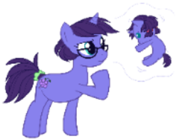 Size: 299x235 | Tagged: safe, imported from derpibooru, oc, oc only, oc:sang sangled, pony, unicorn, baby, baby pony, glasses, horn, magic, simple background, thinking, white background