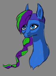 Size: 565x766 | Tagged: safe, artist:lefi32, imported from derpibooru, oc, oc:blue pure, pony, braid, bust, female, gray background, implied pegasus, mare, simple background, solo