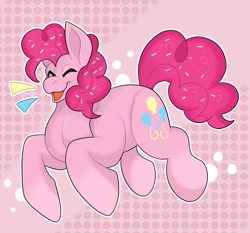 Size: 1996x1862 | Tagged: safe, artist:gooeygaster, imported from derpibooru, pinkie pie, earth pony, pony, bubble, emanata, eyes closed, food, open mouth, open smile, smiling, solo, sprinkles