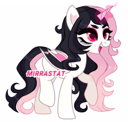 Size: 4585x4361 | Tagged: safe, artist:mirrastat, imported from derpibooru, oc, oc only, alicorn, bat pony, bat pony alicorn, pony, base used, bat pony oc, bat wings, eyelashes, female, horn, makeup, mare, raised hoof, simple background, smiling, solo, white background, wings