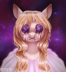 Size: 1918x2085 | Tagged: safe, artist:pessadie, imported from derpibooru, oc, oc only, earth pony, pony, bust, clothes, creepy, dress, earth pony oc, solo, starry eyes, wingding eyes