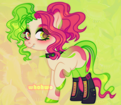 Size: 2438x2115 | Tagged: safe, artist:whohwo, imported from derpibooru, oc, oc only, earth pony, pony, abstract background, base used, boots, choker, earth pony oc, eyelashes, female, hoof polish, makeup, mare, raised hoof, shoes, solo, spiked choker