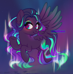 Size: 2916x2966 | Tagged: safe, artist:whohwo, imported from derpibooru, oc, oc only, pegasus, pony, aurora borealis, base used, ear fluff, eyelashes, female, looking back, makeup, mare, pegasus oc, smiling, solo, underhoof