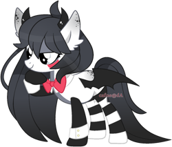 Size: 1358x1155 | Tagged: safe, artist:cafne, imported from derpibooru, oc, oc only, bat pony, pony, base used, bat pony oc, bat wings, bowtie, clothes, cuffs (clothes), ear fluff, eyelashes, female, mare, simple background, smiling, socks, solo, striped socks, thinking, transparent background, wings