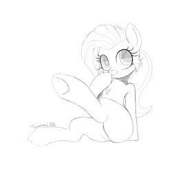 Size: 1080x1080 | Tagged: safe, artist:fajnyziomal, imported from derpibooru, fluttershy, pegasus, pony, butt, cheek fluff, commission, plot, sketch, smiling, solo, your character here