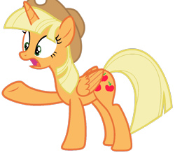 Size: 954x837 | Tagged: safe, artist:estories, artist:foxyfell1337, imported from derpibooru, applejack, twilight sparkle, alicorn, pony, alicornified, alternate hairstyle, applecorn, race swap, simple background, solo, transparent background, twilight sparkle (alicorn)