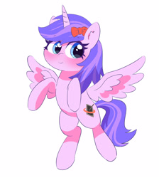 Size: 2237x2500 | Tagged: safe, artist:leo19969525, imported from derpibooru, oc, oc only, alicorn, pony, cute, female, horn, mare, ocbetes, simple background, smiling, solo, spread wings, white background, wings