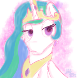 Size: 1000x1000 | Tagged: safe, artist:exobass, imported from derpibooru, princess celestia, alicorn, pony, bored, bust, crown, expressions, female, horn, jewelry, regalia, solo, wings