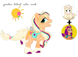 Size: 2999x2209 | Tagged: safe, artist:dancingkinfiend, artist:vernorexia, imported from derpibooru, sunny starscout, oc, clydesdale, earth pony, pony, bag, base used, blonde, braid, colored hooves, commission, cutie mark, eyelashes, flower, flower in hair, fusion, g5, g5 concept leak style, hairband, leg fluff, mane stripe sunny, my little pony: tell your tale, orange coat, ponytail, prancing, raised hoof, shovel, simple background, solo, transparent background, tulip, webkinz, webkinz tulip pony