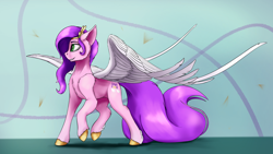 Size: 3840x2160 | Tagged: safe, artist:tenebrisnoctus, imported from derpibooru, pipp petals, pegasus, pony, abstract background, adorapipp, cute, female, g5, large wings, mare, solo, spread wings, wings