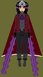 Size: 466x826 | Tagged: safe, artist:roseprincessmitia, imported from derpibooru, king sombra, human, belt, boots, clothes, collar, crown, gloves, high heel boots, humanized, jeans, jewelry, kisekae, necktie, pants, regalia, shirt, shoes, simple background, solo, suit, sword, vest, weapon