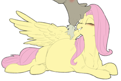 Size: 2508x1676 | Tagged: safe, artist:snspony, imported from derpibooru, discord, fluttershy, draconequus, pegasus, pony, discoshy, female, male, preggoshy, pregnant, shipping, simple background, straight, white background