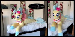 Size: 1280x647 | Tagged: safe, artist:purplenebulastudios, imported from derpibooru, princess skystar, seapony (g4), my little pony: the movie, irl, life size, photo, plushie, solo