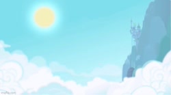 Size: 671x372 | Tagged: safe, imported from derpibooru, screencap, canterlot, canterlot castle, cloud, imgflip, it's just a burning memory, lightly watermarked, no pony, opening, scenery, sky, sun, watermark