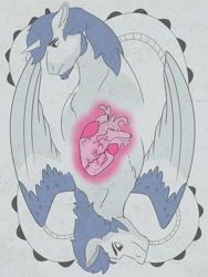 Size: 2700x3600 | Tagged: safe, artist:daotterguy, imported from derpibooru, flash sentry, shining armor, pegasus, pony, unicorn, fanfic, fanfic art, fanfic cover, heart (organ), limited palette, male, organs, stallion, wings