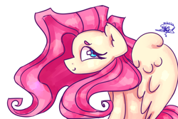 Size: 3600x2400 | Tagged: safe, artist:mannybcadavera, imported from derpibooru, fluttershy, pegasus, pony, cute, female, flowing mane, mare, profile, shyabetes, simple background, smiling, solo, white background