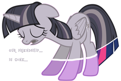 Size: 4000x2667 | Tagged: safe, artist:mrfoxington, artist:tardifice, artist:wardex101, edit, edited edit, imported from derpibooru, twilight sparkle, alicorn, pony, background, discorded, discorded twilight, eyes closed, female, floppy ears, folded wings, horn, mare, open mouth, sad, scene interpretation, simple background, solo, tail, text, transparent background, twilight sparkle (alicorn), vector, wings