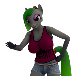 Size: 750x750 | Tagged: safe, artist:freemau, imported from ponybooru, oc, oc:freemau, anthro, earth pony, clothes, female, jorts, simple background, solo, tanktop, transparent background