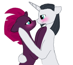 Size: 586x524 | Tagged: safe, artist:cahansentoth, artist:decokenite, imported from derpibooru, chancellor neighsay, fizzlepop berrytwist, tempest shadow, pony, unicorn, base used, broken horn, caress, ears back, female, horn, looking at each other, looking at someone, male, mare, shipping, simple background, sitting, stallion, straight, tempest neighsay, white background