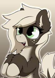 Size: 2480x3507 | Tagged: safe, artist:monycaalot, imported from derpibooru, oc, oc only, oc:pepper, donkey, abstract background, coat markings, cute, earth pony oc, female, freckles, green eyes, looking up, pale belly, socks (coat markings), solo