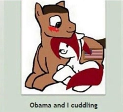 Size: 1079x985 | Tagged: artist needed, safe, imported from derpibooru, oc, earth pony, pony, abstract background, american flag, barack obama, blushing, cuddling, deviantart, duo, earth pony oc, every day we stray further from god's light, female, male, mare, meme, ponified, stallion, straight, white background