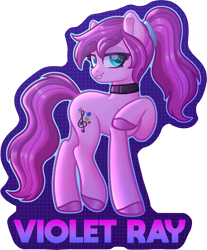 Size: 3025x3651 | Tagged: safe, artist:fannytastical, imported from derpibooru, oc, oc only, oc:violet ray, earth pony, pony, badge, bedroom eyes, choker, female, hoof polish, mane, mare, simple background, smiling, smirk, solo, tail, transparent background
