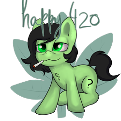 Size: 2728x2721 | Tagged: safe, artist:dumbwoofer, imported from derpibooru, oc, oc:filly anon, earth pony, pony, 420, bloodshot eyes, chest fluff, drugs, female, filly, high, joint, marijuana, simple background, smiling, smoking, solo, stoned, transparent background