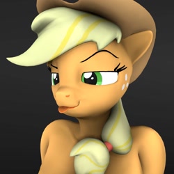 Size: 1152x1152 | Tagged: safe, artist:tkaloniesfm, imported from derpibooru, applejack, anthro, earth pony, 3d, bare shoulders, black background, breasts, female, lidded eyes, mare, simple background, source filmmaker, tongue out