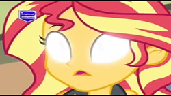 Size: 1280x720 | Tagged: safe, edit, edited screencap, imported from derpibooru, screencap, sunset shimmer, human, equestria girls, equestria girls series, overpowered (equestria girls), blank eyes, glowing, glowing eyes, open mouth, perdana record, white eyes