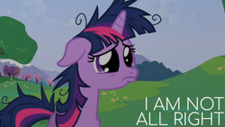 Size: 1280x720 | Tagged: safe, edit, edited screencap, editor:quoterific, imported from derpibooru, screencap, twilight sparkle, pony, unicorn, lesson zero, season 2, female, floppy ears, mare, messy mane, solo, text, twilighting, unicorn twilight