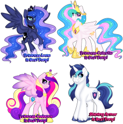 Size: 1280x1295 | Tagged: safe, artist:missbramblemele, imported from derpibooru, princess cadance, princess celestia, princess luna, shining armor, alicorn, pony, unicorn, best pony, female, male, mare, simple background, stallion, transparent background