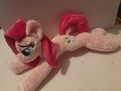 Size: 2016x1512 | Tagged: safe, artist:plushiesshy, imported from derpibooru, pinkie pie, earth pony, pony, commission, irl, lying down, photo, pinkamena diane pie, plushie