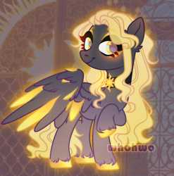 Size: 1870x1894 | Tagged: safe, artist:whohwo, imported from derpibooru, oc, oc only, pegasus, pony, abstract background, base used, choker, eyelashes, female, makeup, mare, pegasus oc, raised hoof, smiling, solo, unshorn fetlocks