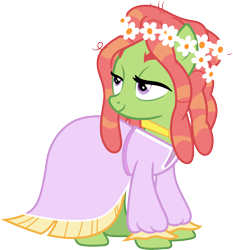 Size: 3000x3213 | Tagged: safe, artist:cloudy glow, imported from derpibooru, tree hugger, earth pony, pony, make new friends but keep discord, .ai available, clothes, female, full body, high res, lidded eyes, looking back, mare, simple background, smiling, solo, standing, transparent background, vector