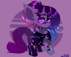 Size: 7512x6080 | Tagged: safe, artist:henori_artist, imported from derpibooru, oc, oc only, earth pony, pony, abstract background, choker, clothes, ear fluff, earth pony oc, eyelashes, female, glasses, latex clothes, makeup, mare, smiling, solo, sunglasses